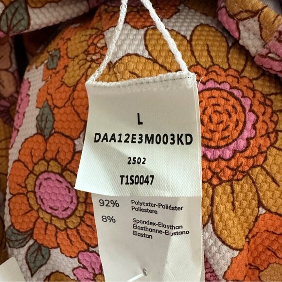 CUPSHE Women 1 Piece Swimsuit Large Orange Floral Front Keyhole Cutout O Ring - Picture 7 of 10